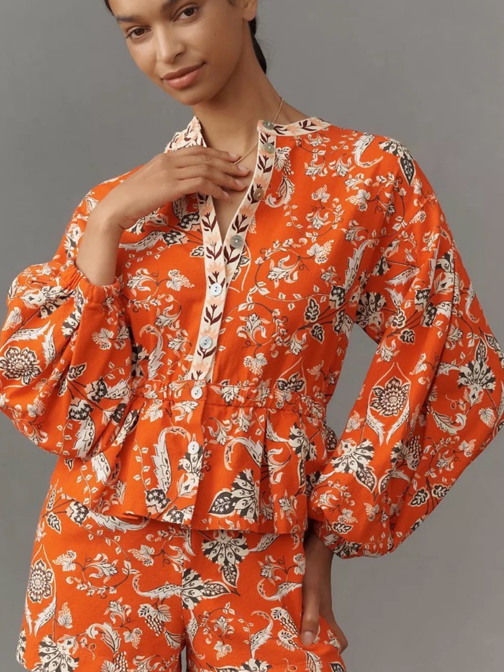 Farm Rio x Anthropologie Long-Sleeve Printed Romper Size S-NWT